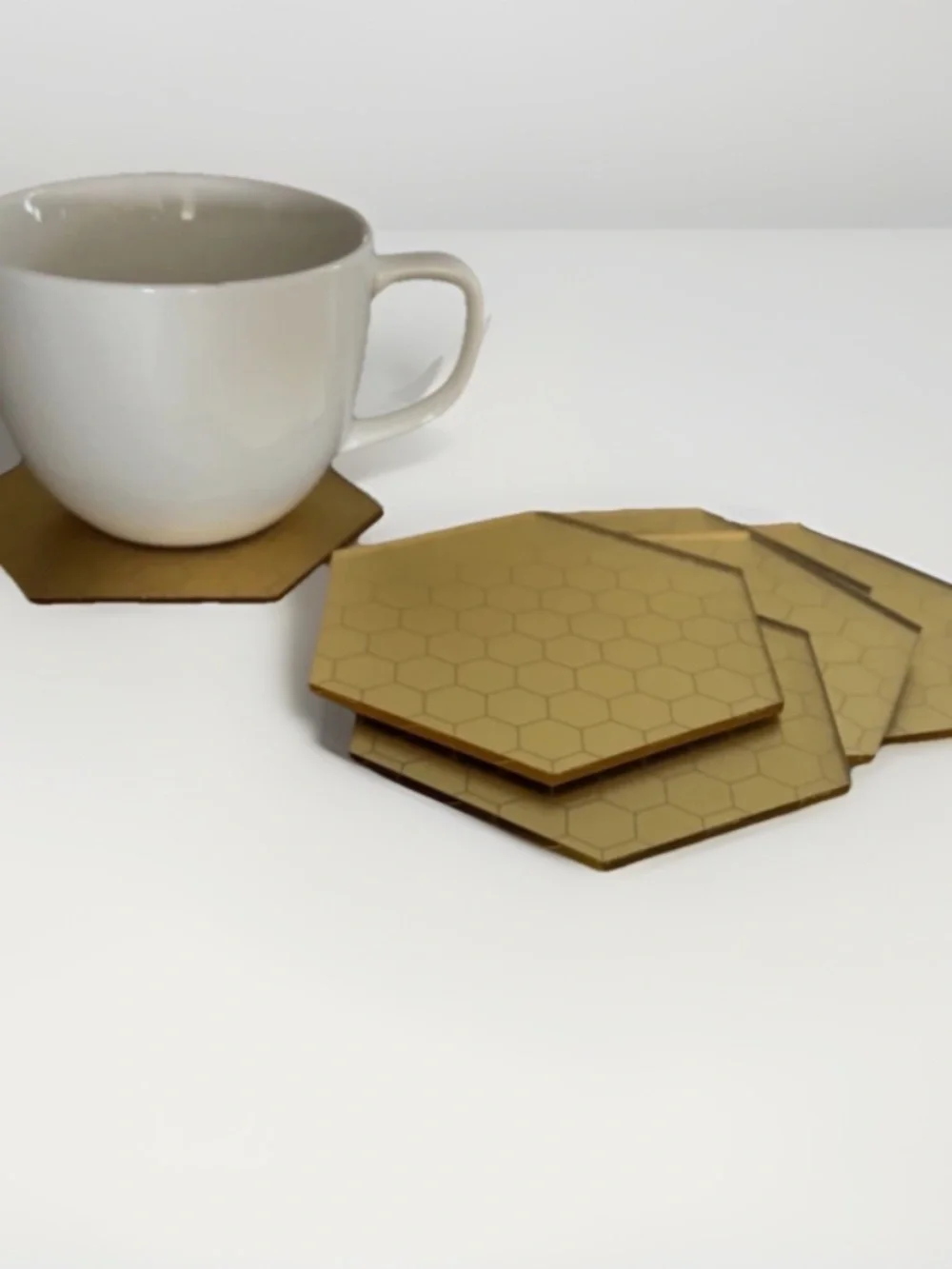 Hexagon Gold Color Coasters Set of 6 Drink Coasters. NWB - Picture 4 of 4